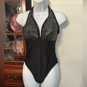 Elegant Black Halter One-Piece Swimsuit